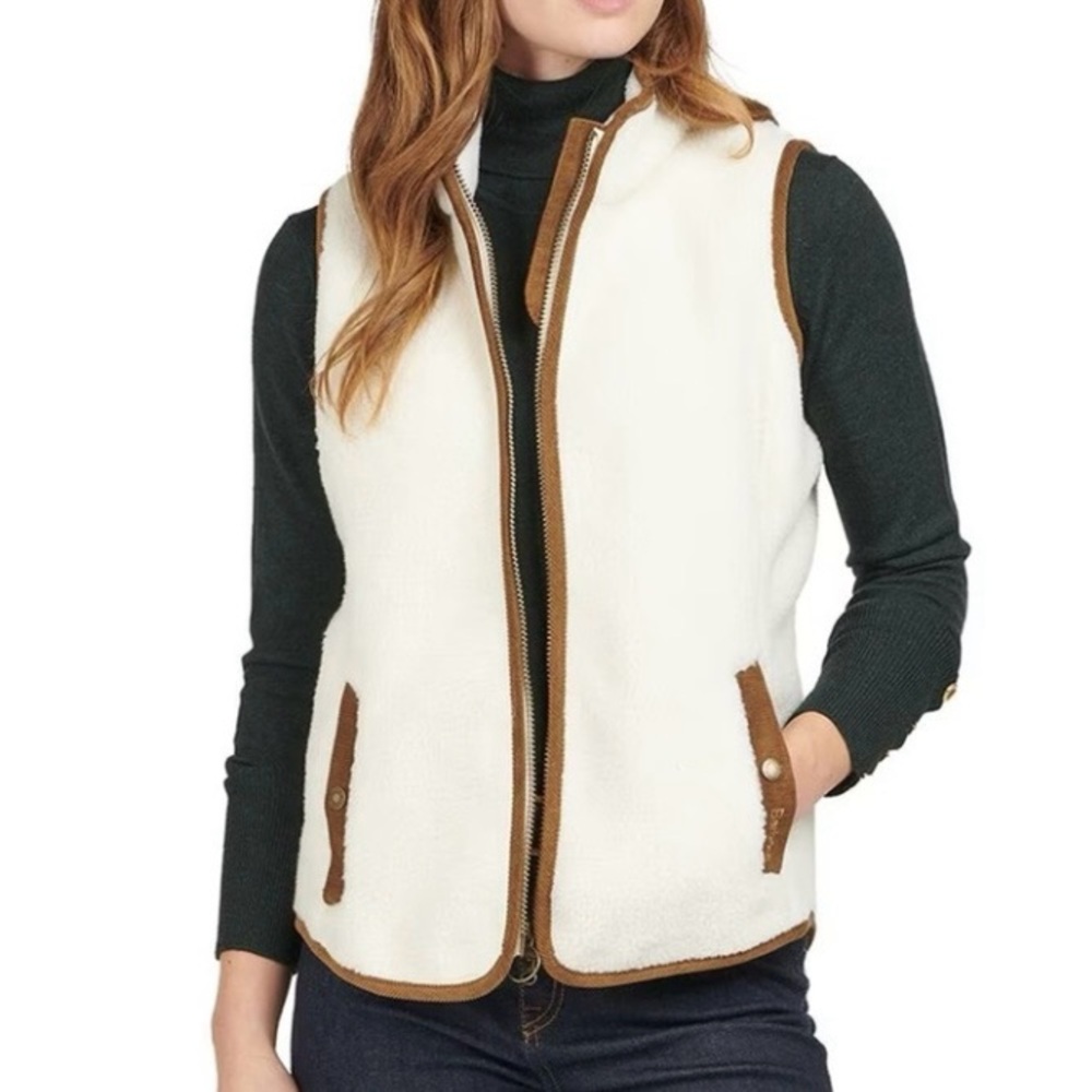 Barbour Burford Fleece Sherpa Corduroy Vest Gilet‎ Jacket Cream Winter Pearl 14